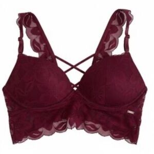 Victoria's Secret PINK Lace Longline Strappy Push-Up bra Deep Burgundy